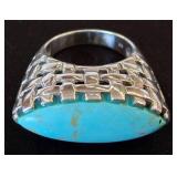 Sterling Silver Ring with Turquoise, Size 7