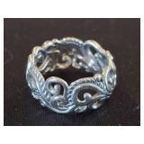Sterling Silver Ring, Size 7.5, Ornate Design