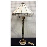 Brass & Marble Lamp w/ Stained Glass Shade