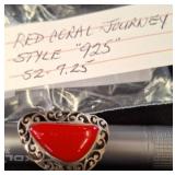 Sterling Silver Ring With Red Coral Accent