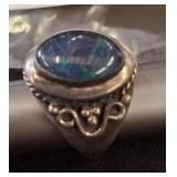 Sterling Silver Black Opal Ring, Size 8