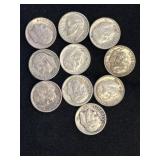 10 Roosevelt Silver Dimes, Mixed Dates