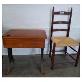 Wood School Desk and Ladder-Back Chair