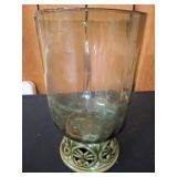 Green Glass Vase with Openwork ceramic Base