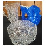 Crystal Bowls and Pitcher with Blue Fish Jug