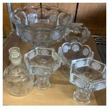 Etched Glass Bowl and Goblets Set