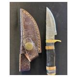 Damascus Steel Knife With Leather Sheath