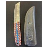 Damascus Knife with Etched Blade and Sheath