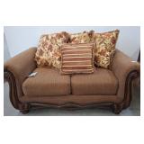 Brown Upholstered Sofa with Wood Accents, 60 In.