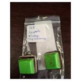 Sterling Silver Clip Earrings with Green Inlay