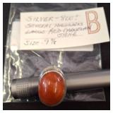 Silvertone Ring with Large Red Cabochon Stone