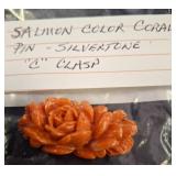 Salmon Coral-Colored Pin with Silvertone Clasp