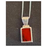 Sterling Chain with Rectangular Red Pendant