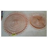 Two Pink Depression Glass Serving Trays
