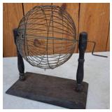 Metal Wire Bingo Cage on Wooden Base