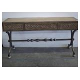 Carved Wood Console Table with Metal Base