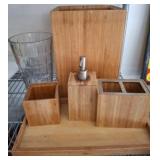 Bamboo Desk Organizer Set with Glass and Dispenser