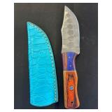 Damascus Steel Knife With Multicolor Wood Handle