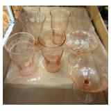 Seven Pink Depression Glassware Pieces