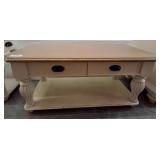 Two-Drawer Wooden Coffee Table with Shelf