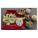 Holiday Plate and Hand-Painted Ceramic Ornaments