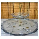 Two-Tier Glass Serving Tray with Floral Design