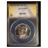 1974-D Kennedy Half Dollar Graded MS 65 by ANACS