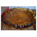 Amber Glass Bowl with Scalloped Edge