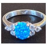 Size 7 Sterling Ring With Blue Stone