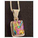Sterling Necklace With Dichroic Glass Pendant