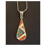 Sterling Silver Necklace with Inlay Pendant