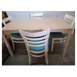 Dining Table with Four Chairs, White and Teal