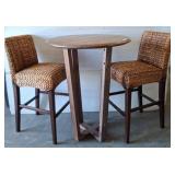 Wood Bar Table With Two Woven Back Stools