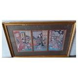 Framed Triptych Japanese Art Print, 41x26in w9