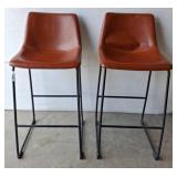 Two 30in Leather Bar Stools with Metal Base