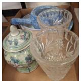 Ceramic Jar, Crystal Tumblers, and Mortar Set