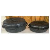 Two Speckled Enamel Roasting Pans