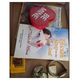 Box Lot: Books, Watches, Lighter, Game Cartridge