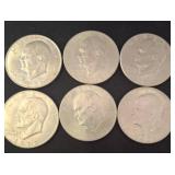 6 Eisenhower Dollar Coins (1971-1978)