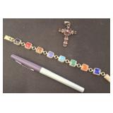 Silver Pendant and Bracelet With Multi-Stones