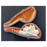 Carved Tobacco Pipe with Case