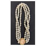 Triple-Strand Pearl Necklace with Cameo Clasp