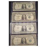 Four 1957 U.S. Silver Certificate $1 Notes