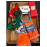 Box Lot with Tools, Socks, and Gadget