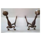 Brass Andirons with Spherical Finials