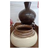 Two Decorative Ceramic Vases on Display Stands