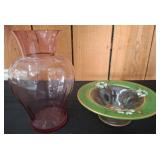 Purple Glass Vase and Decorative Bowl