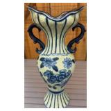 Blue and Yellow Porcelain Vase with Handles