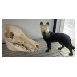 Animal Skull and Cast Iron Dog Figurine