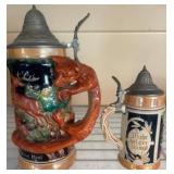 German Ceramic Beer Steins with Pewter Lids